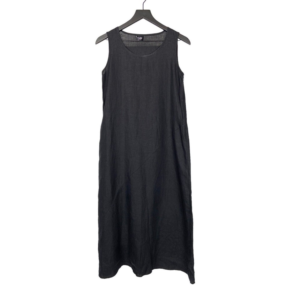 Eileen Fisher Sleeveless Maxi Dress Black Irish Linen Womens Petite S